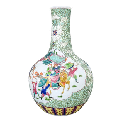Chinese famille rose porcelain Tianqiuping bottle vase with warrior figures