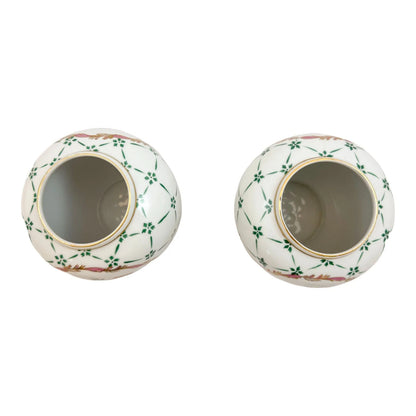 Pair of Royal Europe porcelain ginger jars with moulded lids and hand-painted with flowers