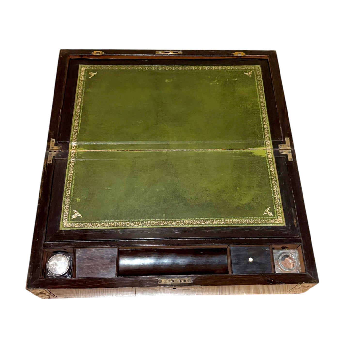 Victorian mahogany writing slope, brass inlay, secret drawers