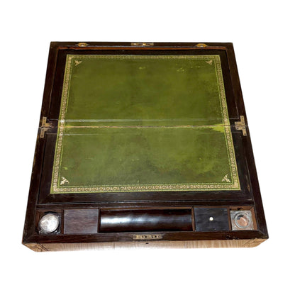 Victorian mahogany writing slope, brass inlay, secret drawers