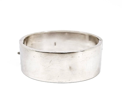 Large Victorian sterling silver Aesthetic cuff bangle / wide bracelet engraved with roses
