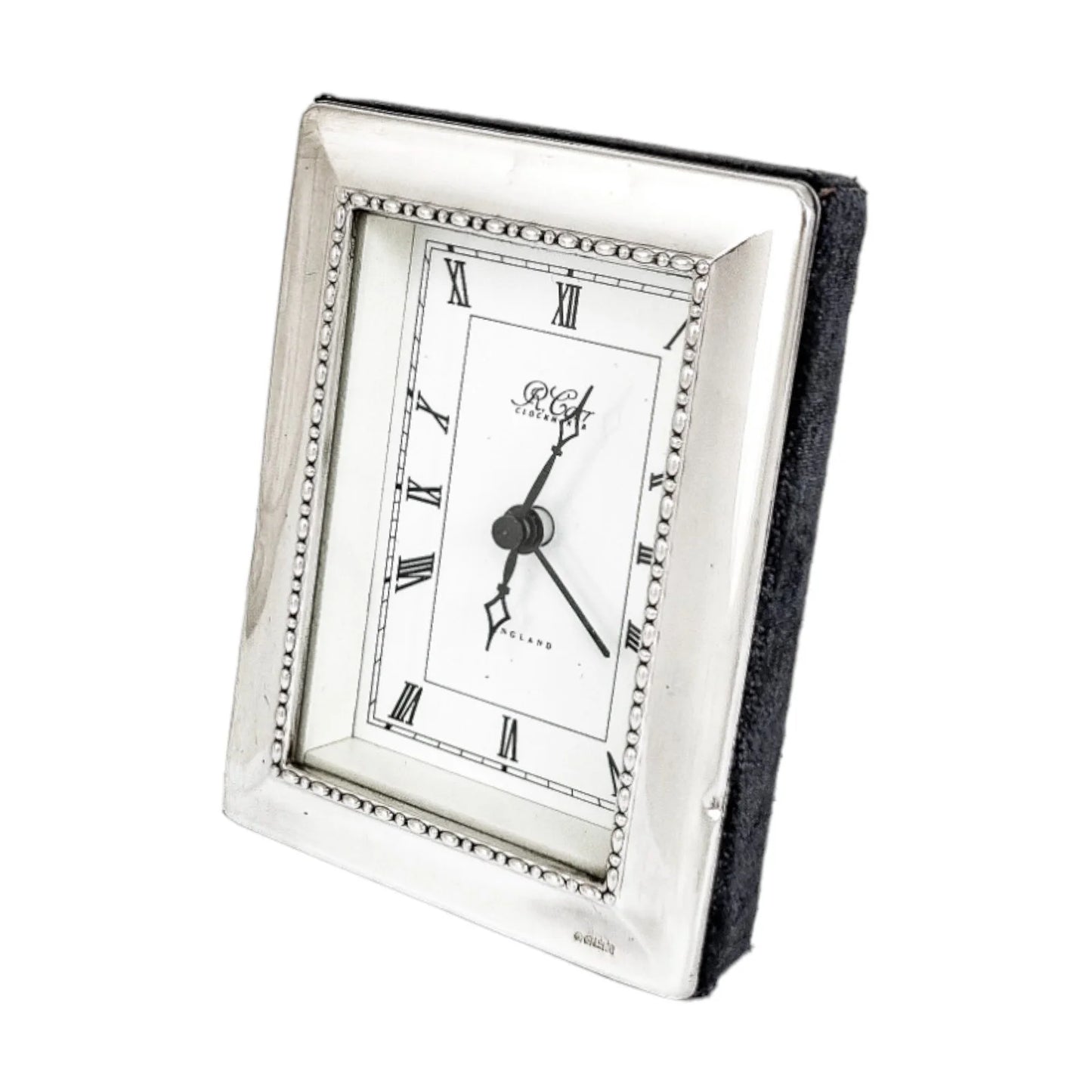 Vintage Carr's Sheffield sterling silver desk table clock with Roman numerals