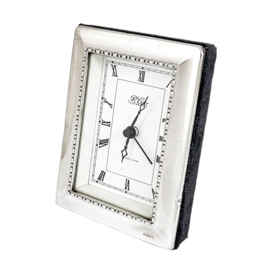Vintage Carr's Sheffield sterling silver desk table clock with Roman numerals