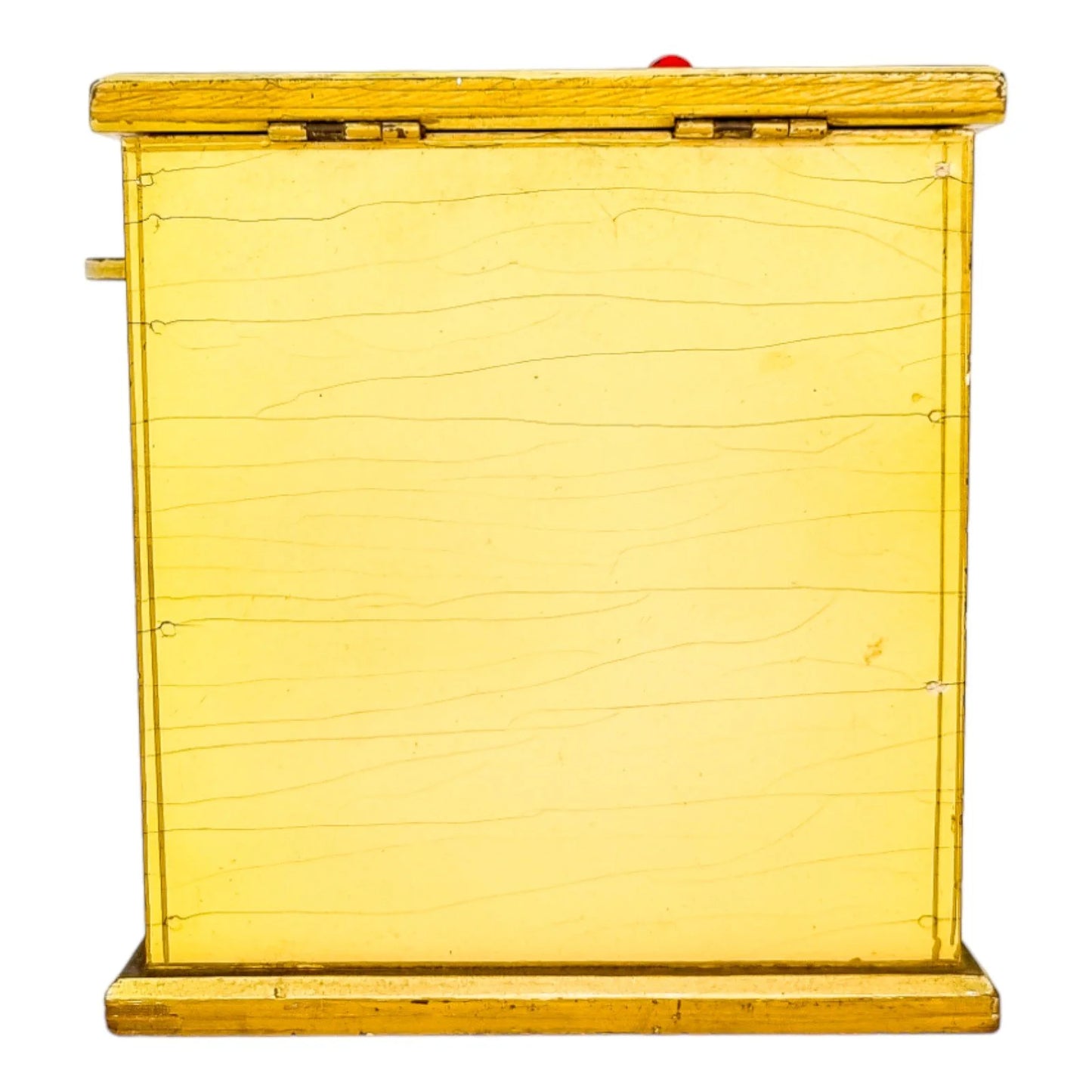 Georgian style rustic painted yellow wood storage box with pull out tray and ladybird