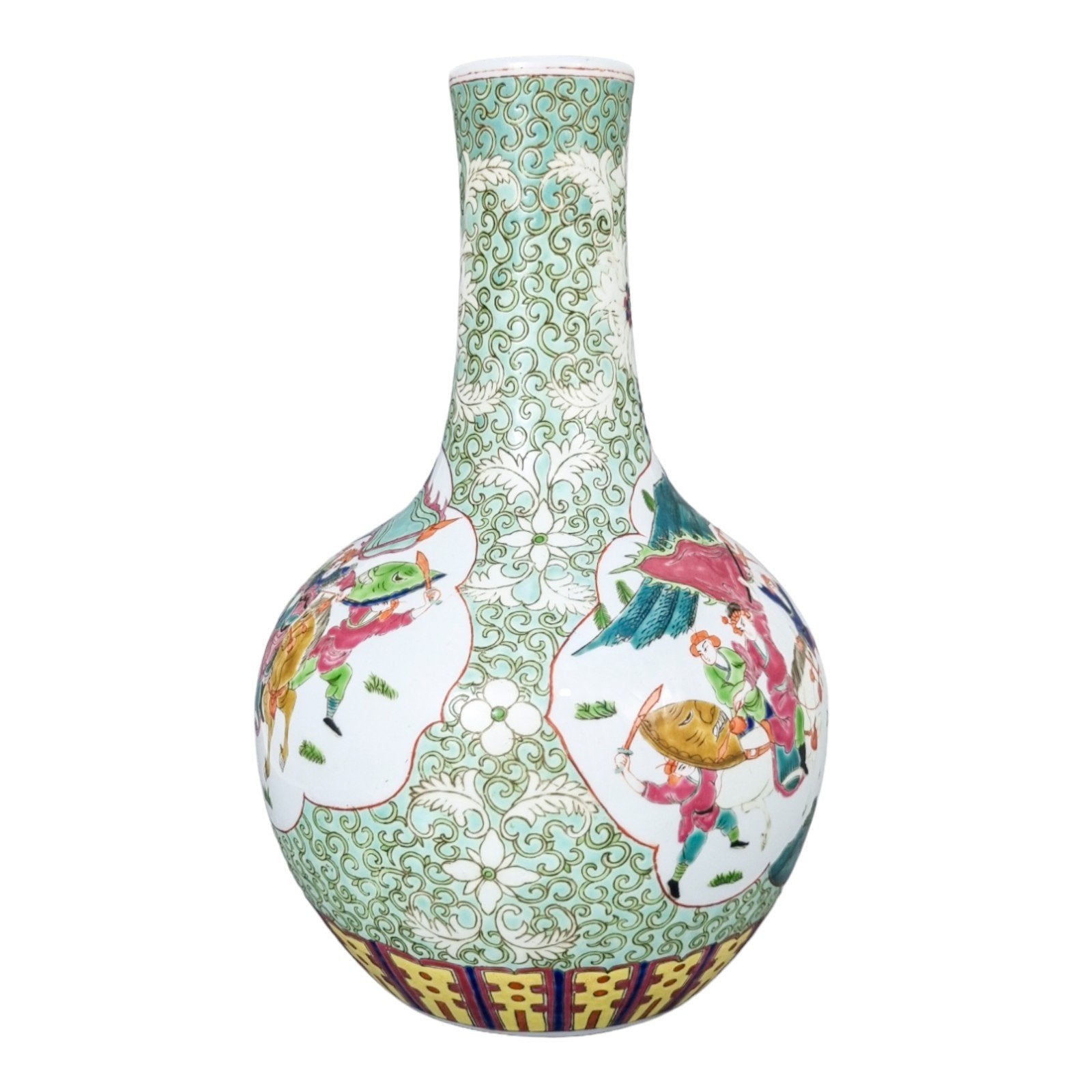 Chinese famille rose porcelain Tianqiuping bottle vase with warrior figures