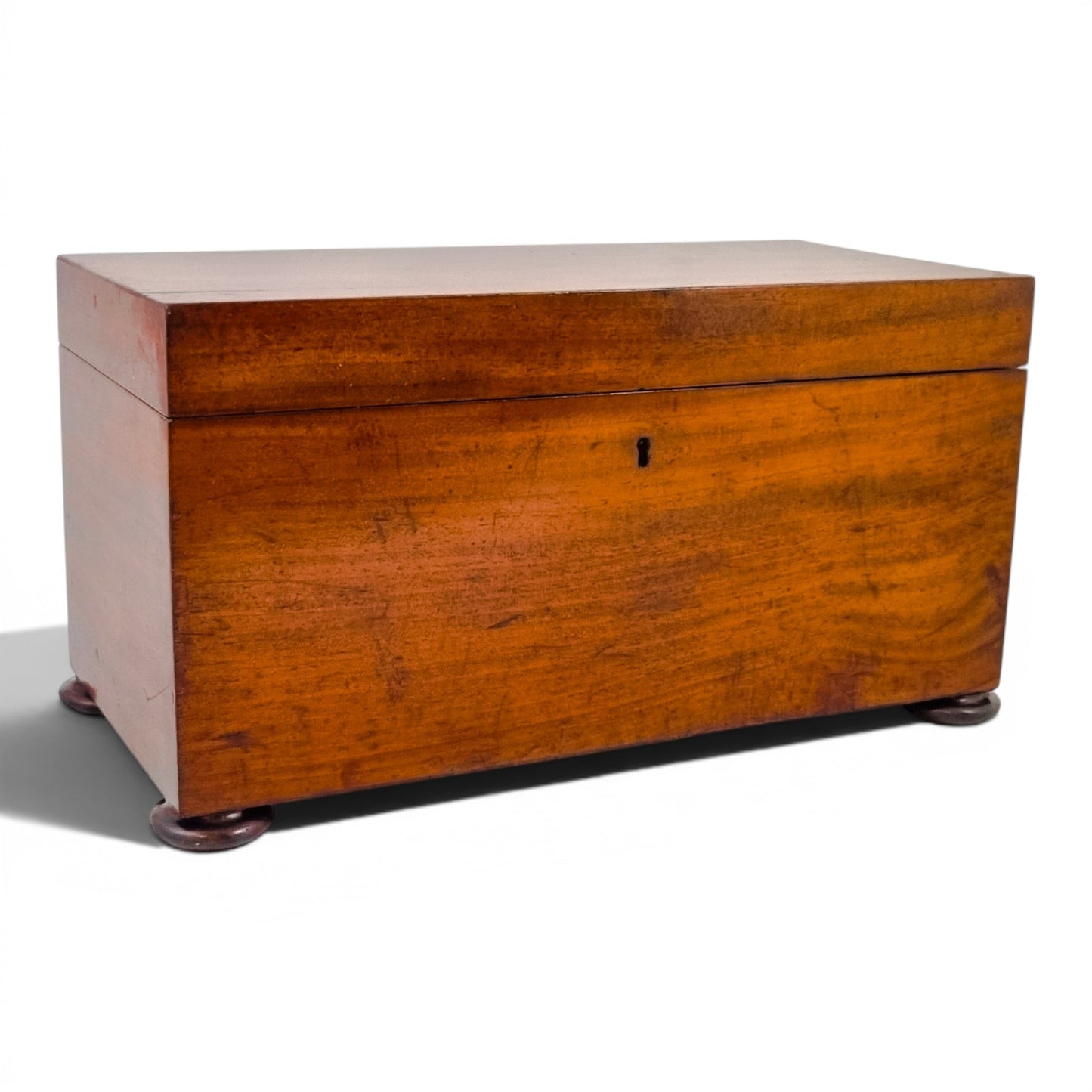Regency mahogany twin tea caddy, original canisters