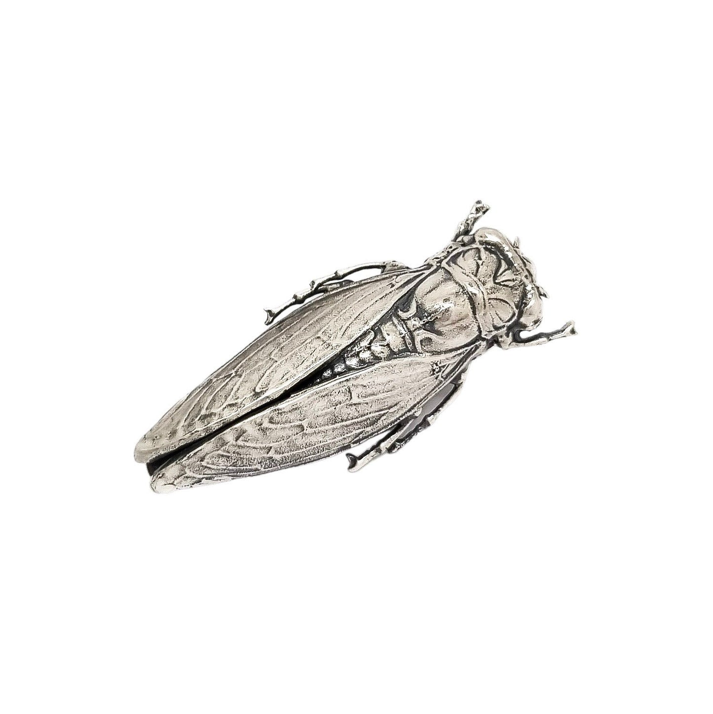 Unusual Art Nouveau sterling silver cicada locust beetle brooch
