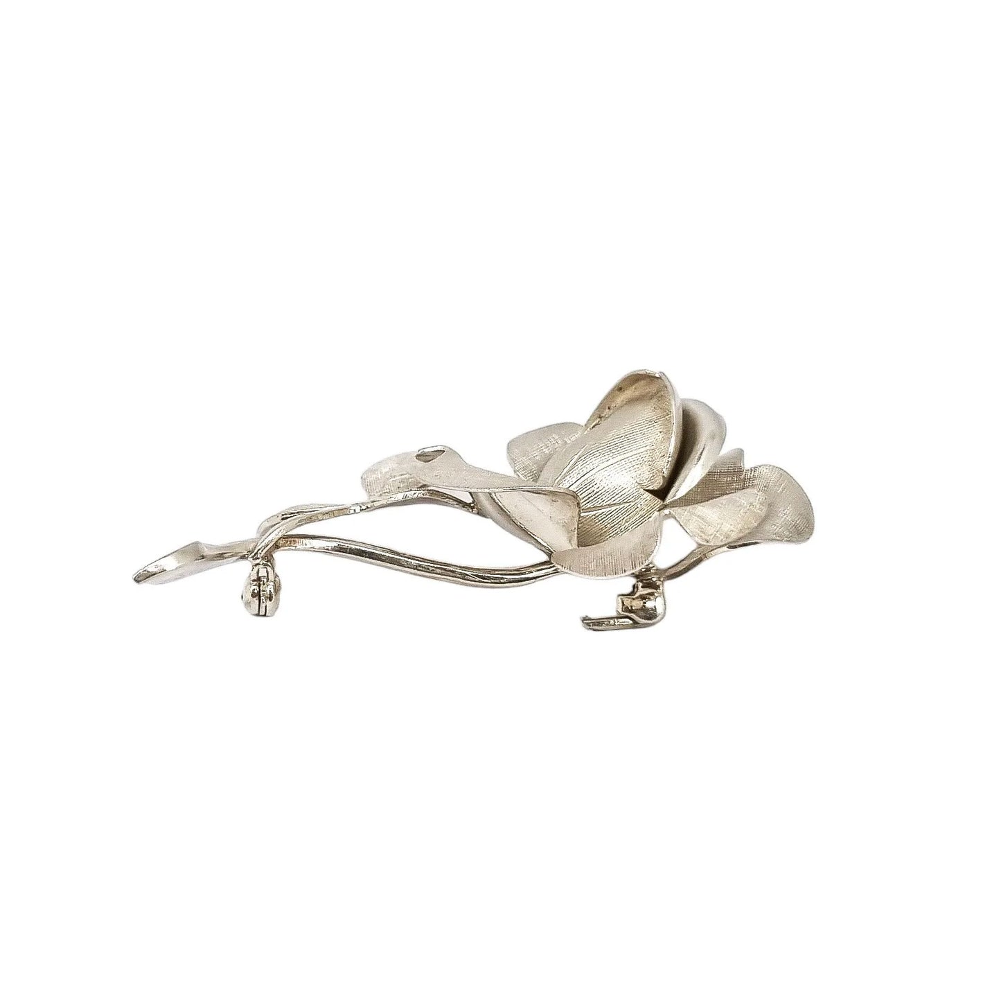 1960’s large brushed sterling silver rose spray brooch