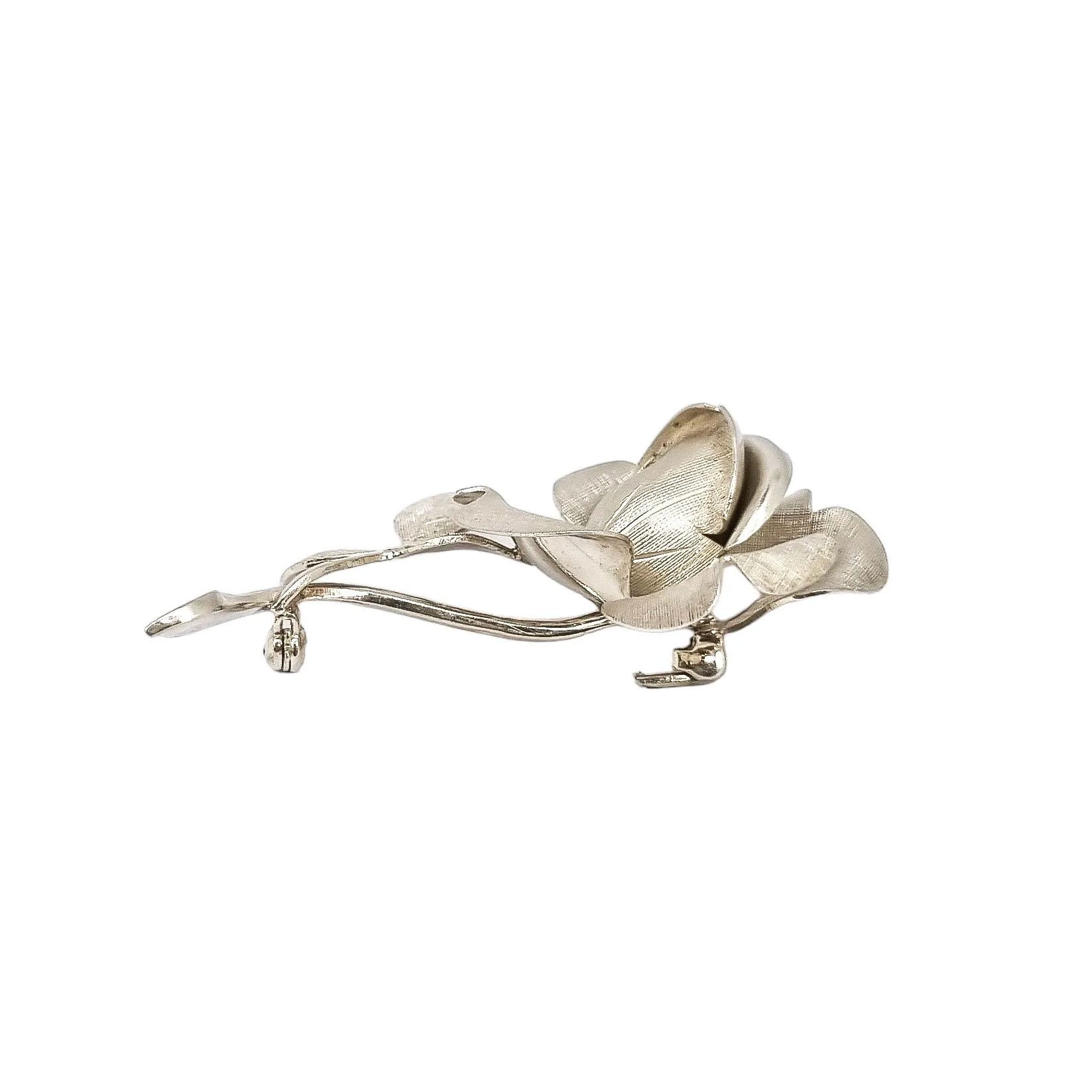 1960’s large brushed sterling silver rose spray brooch