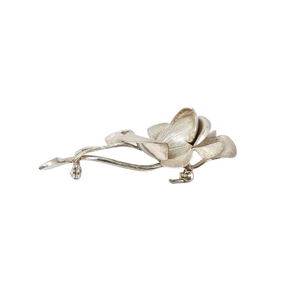 1960’s large brushed sterling silver rose spray brooch