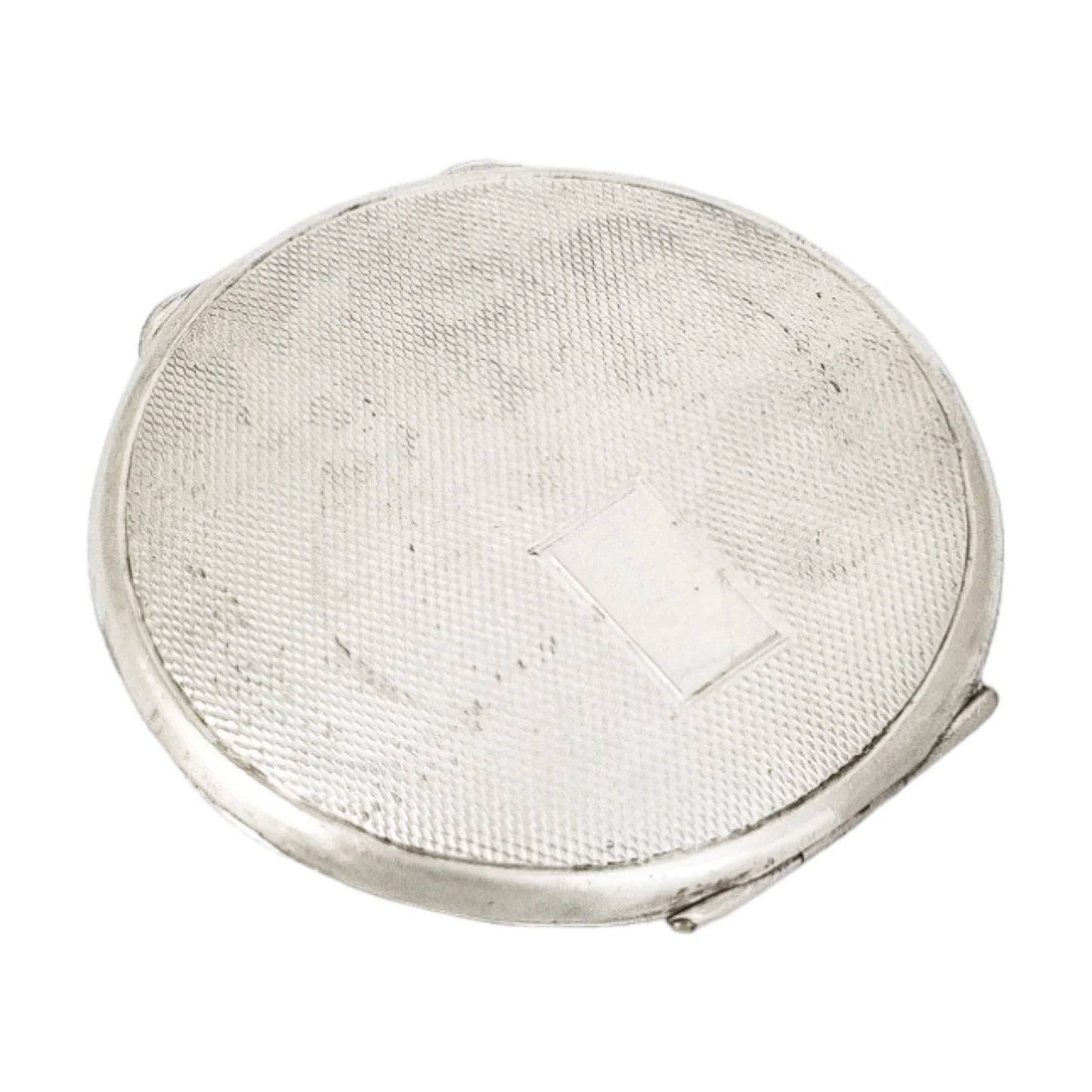 Art Deco sterling silver engine-turned powder compact case, vacant cartouche