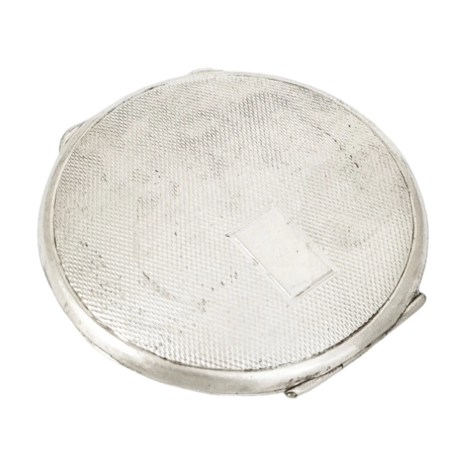 Art Deco sterling silver engine-turned powder compact case, vacant cartouche