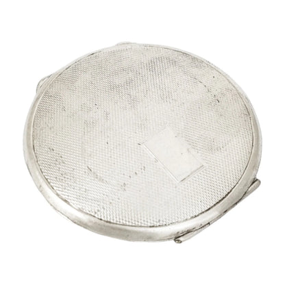 Art Deco sterling silver engine-turned powder compact case, vacant cartouche