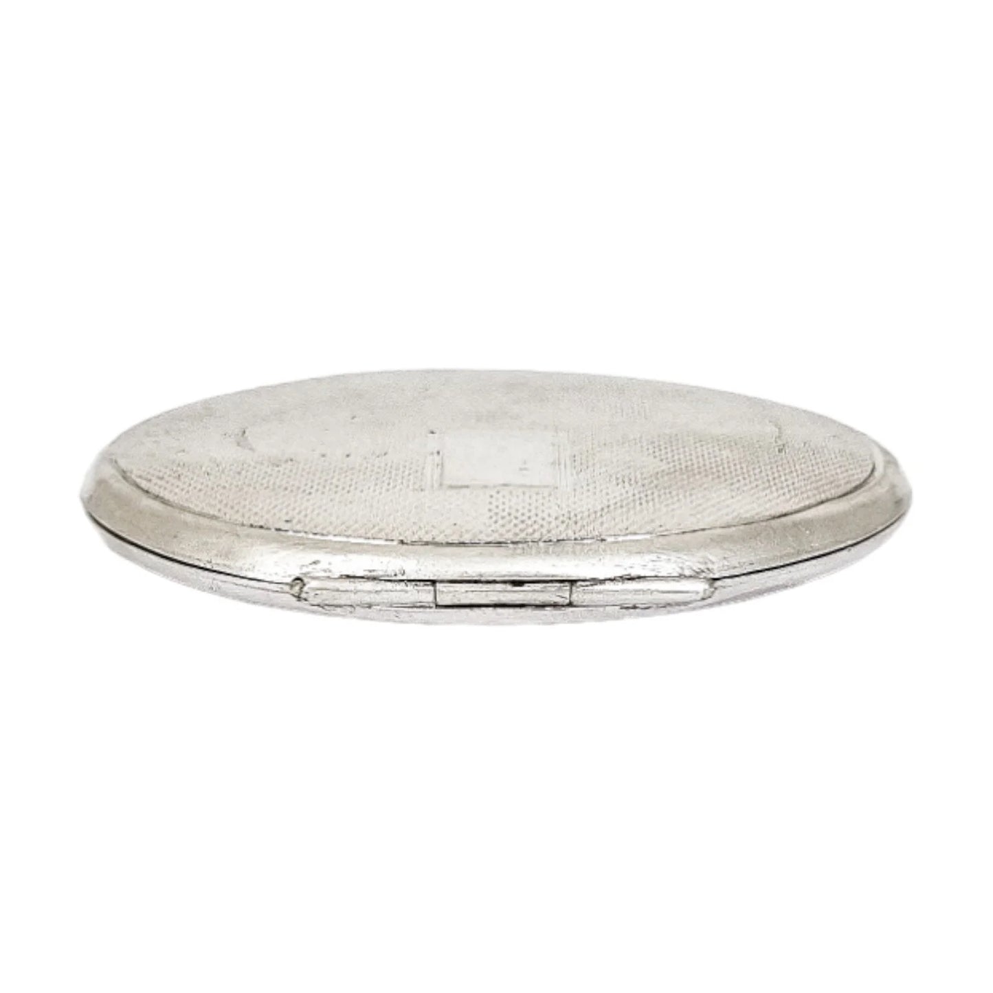 Art Deco sterling silver engine-turned powder compact case, vacant cartouche