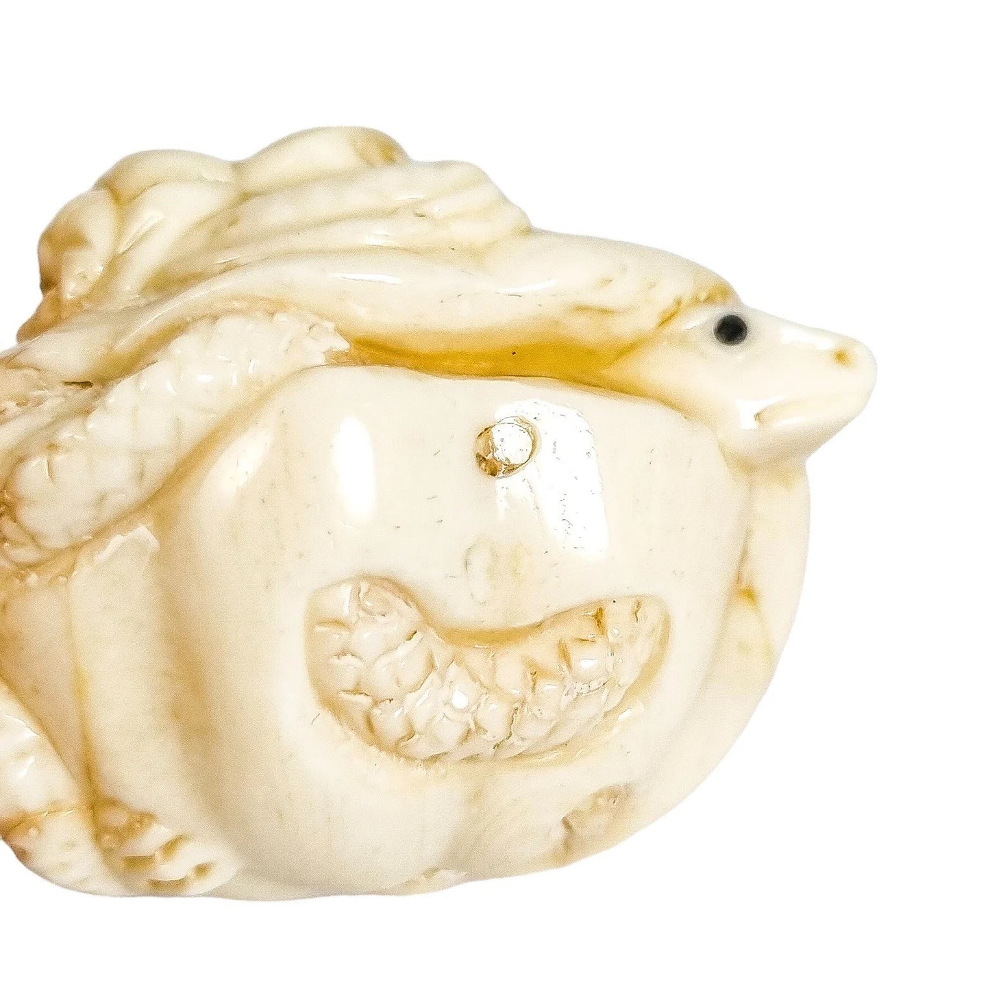 Meiji period Japanese bone signed okimono / netsuke, two toads and snake on pumpkin