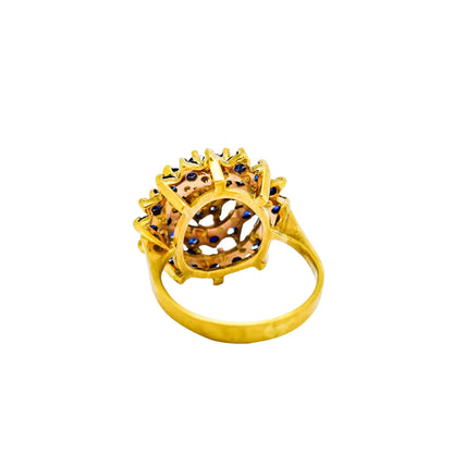 Vintage 9ct yellow gold tiered cluster 37 sapphire statement ring, size L