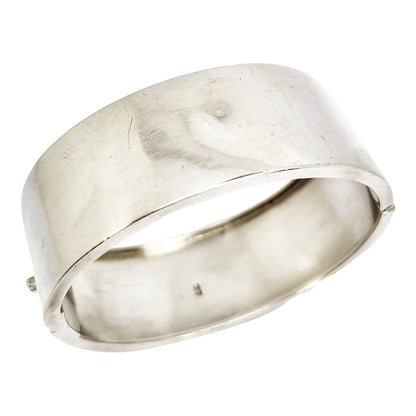 Large Victorian sterling silver Aesthetic cuff bangle / wide bracelet engraved with roses
