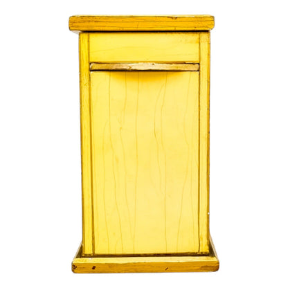 Georgian style rustic painted yellow wood storage box with pull out tray and ladybird