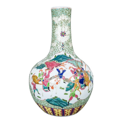Chinese famille rose porcelain Tianqiuping bottle vase with warrior figures