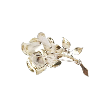 1960’s large brushed sterling silver rose spray brooch