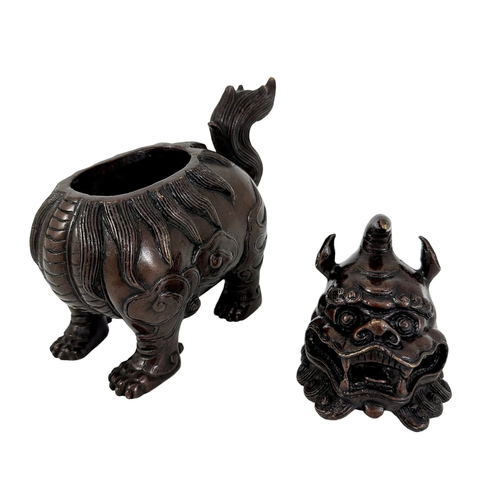 Chinese Luduan mythical unicorn beast bronze censer / incense burner
