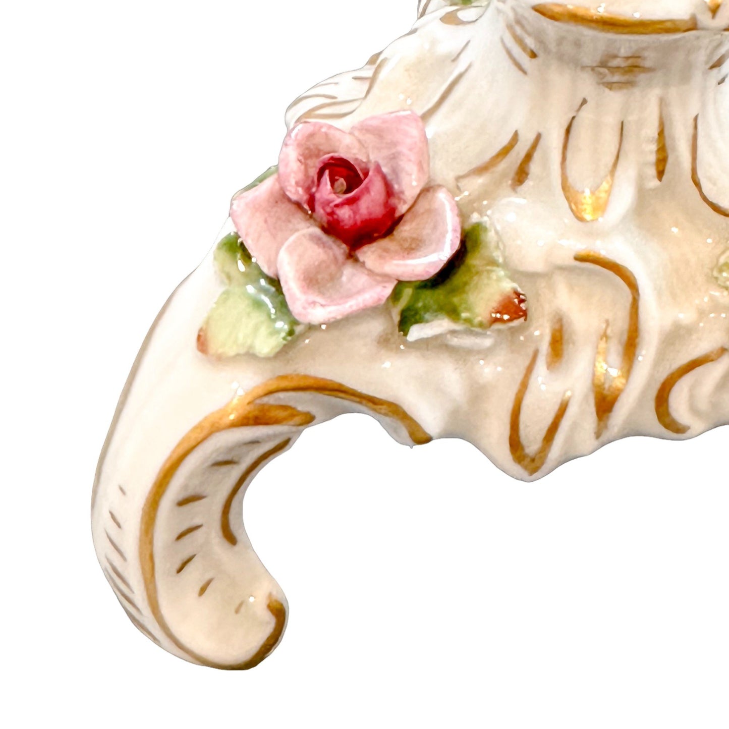 Vintage German porcelain Plaue Schierholz floral candlestick in Rococo style