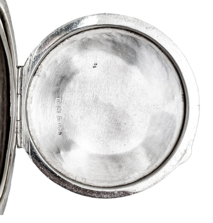 Art Deco sterling silver engine-turned powder compact case, vacant cartouche