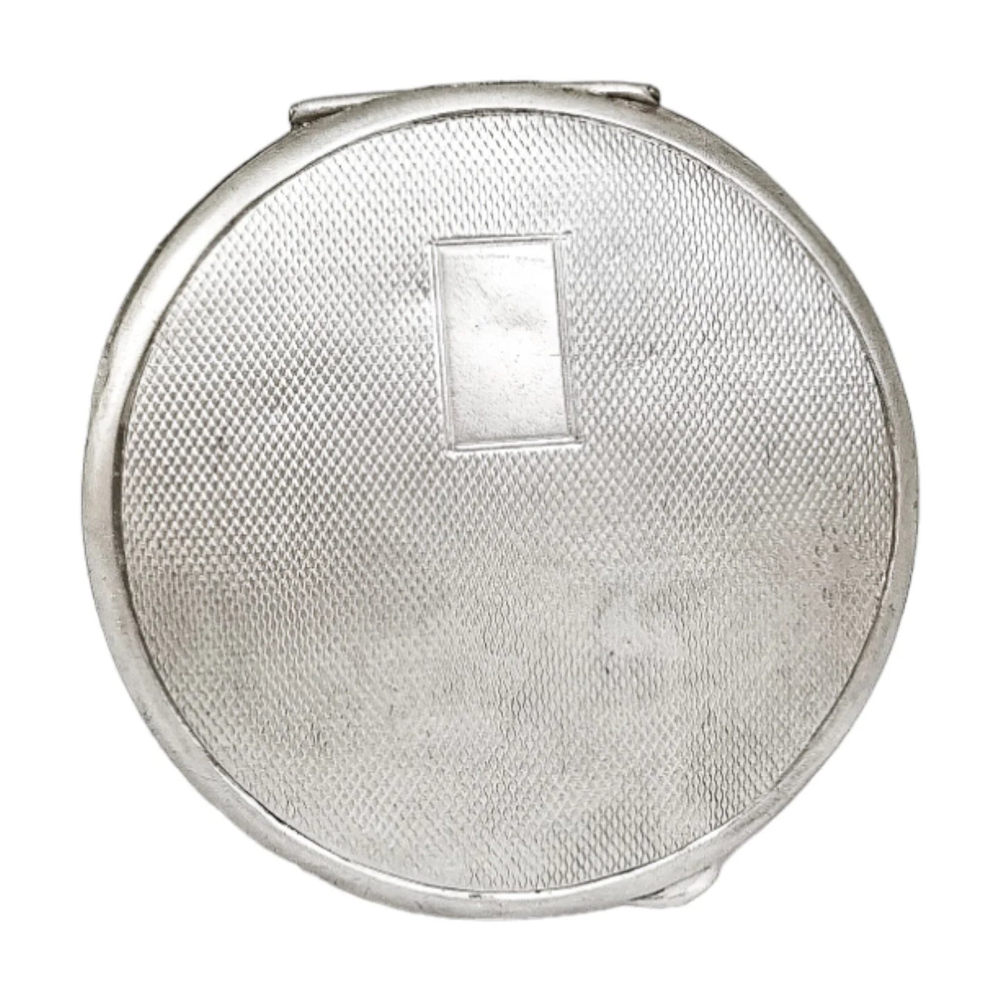 Art Deco sterling silver engine-turned powder compact case, vacant cartouche