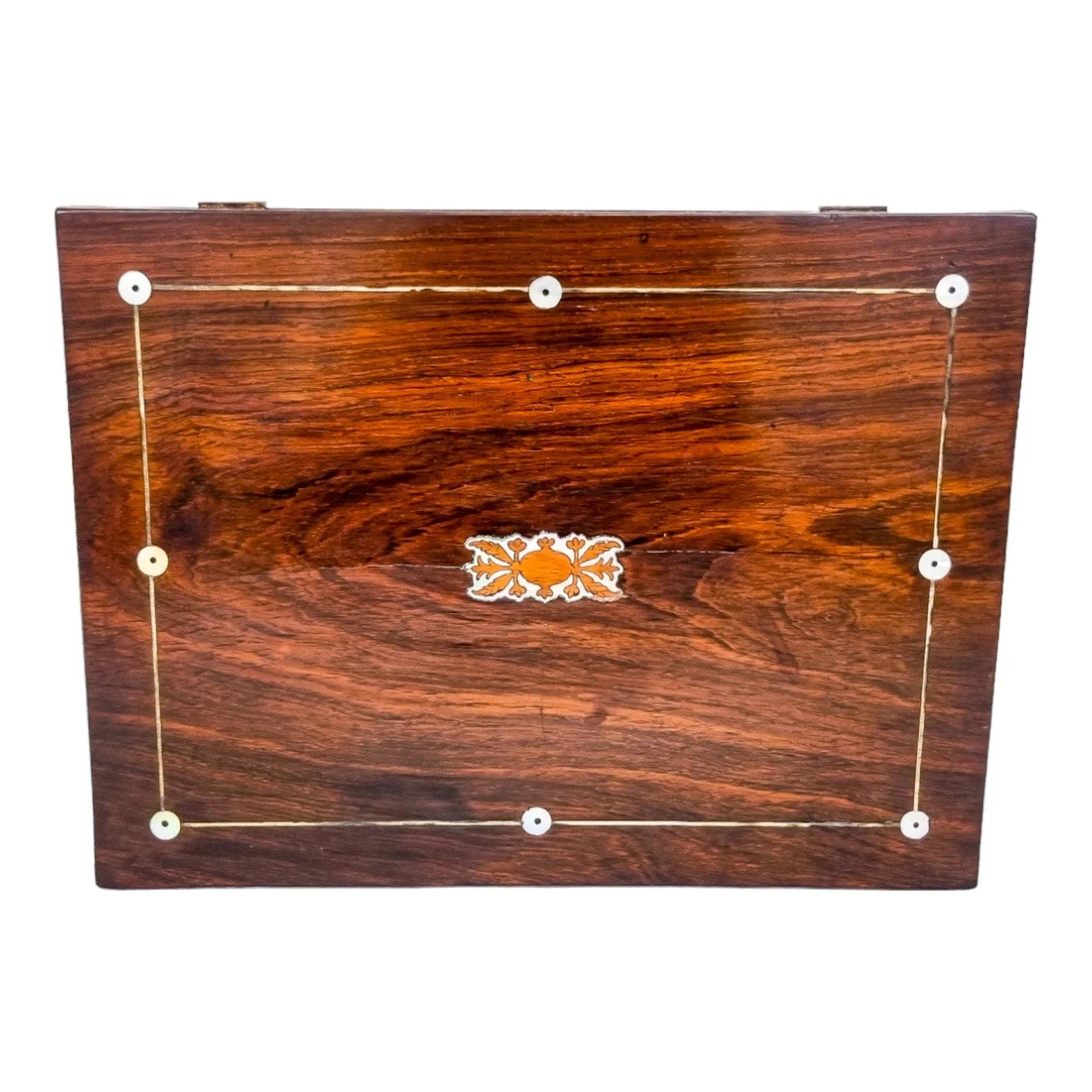 Victorian rosewood jewellery case/ lady's work box inlaid with mother-of-pearl