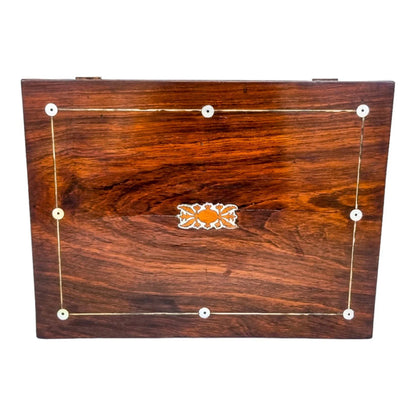 Victorian rosewood jewellery case/ lady's work box inlaid with mother-of-pearl