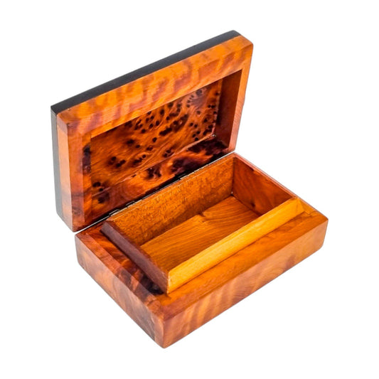 Art Deco burr amboyna table cigarette holder box / vide poche