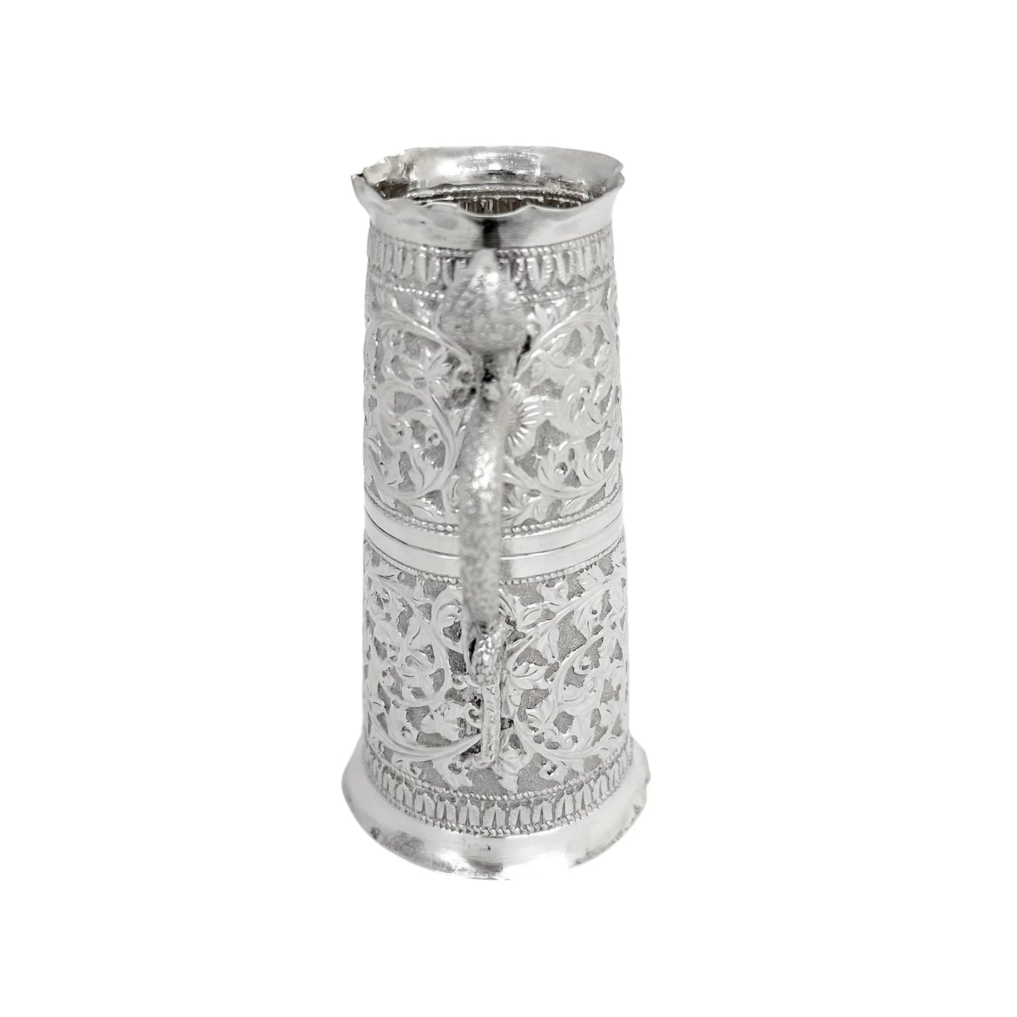 Indian Kutch silver double spirit measure cup with snake handle and flower embossing