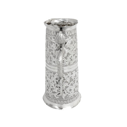 Indian Kutch silver double spirit measure cup with snake handle and flower embossing