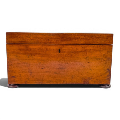 Regency mahogany twin tea caddy, original canisters