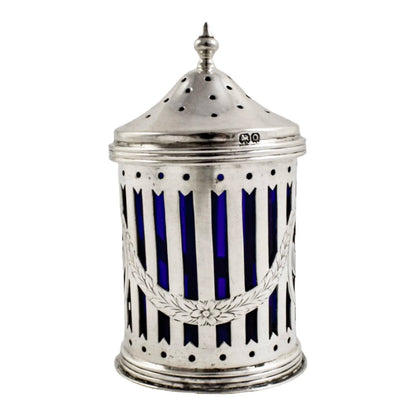 Neoclassical urn sterling silver Bristol glass pepper shaker / sugar caster/ muffineer