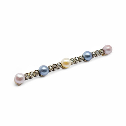Belle Époque style 14 kt gold brooch set with Old European cut diamonds and pearls