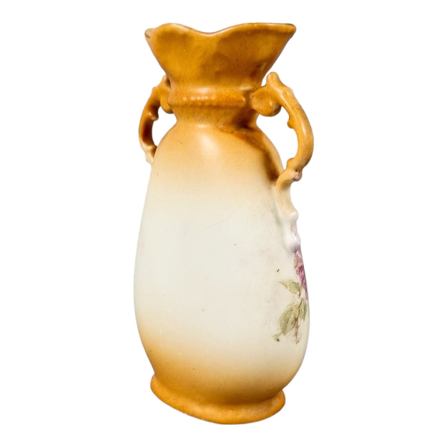 Art Nouveau Bohemian two-handled single-flower porcelain vase decorated with roses