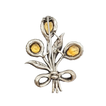 Art Deco sterling silver citrine floral spray brooch with marcasites