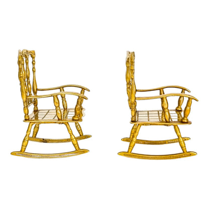 Vintage brass pair of 2 miniature rocking armchairs, dollhouse furniture