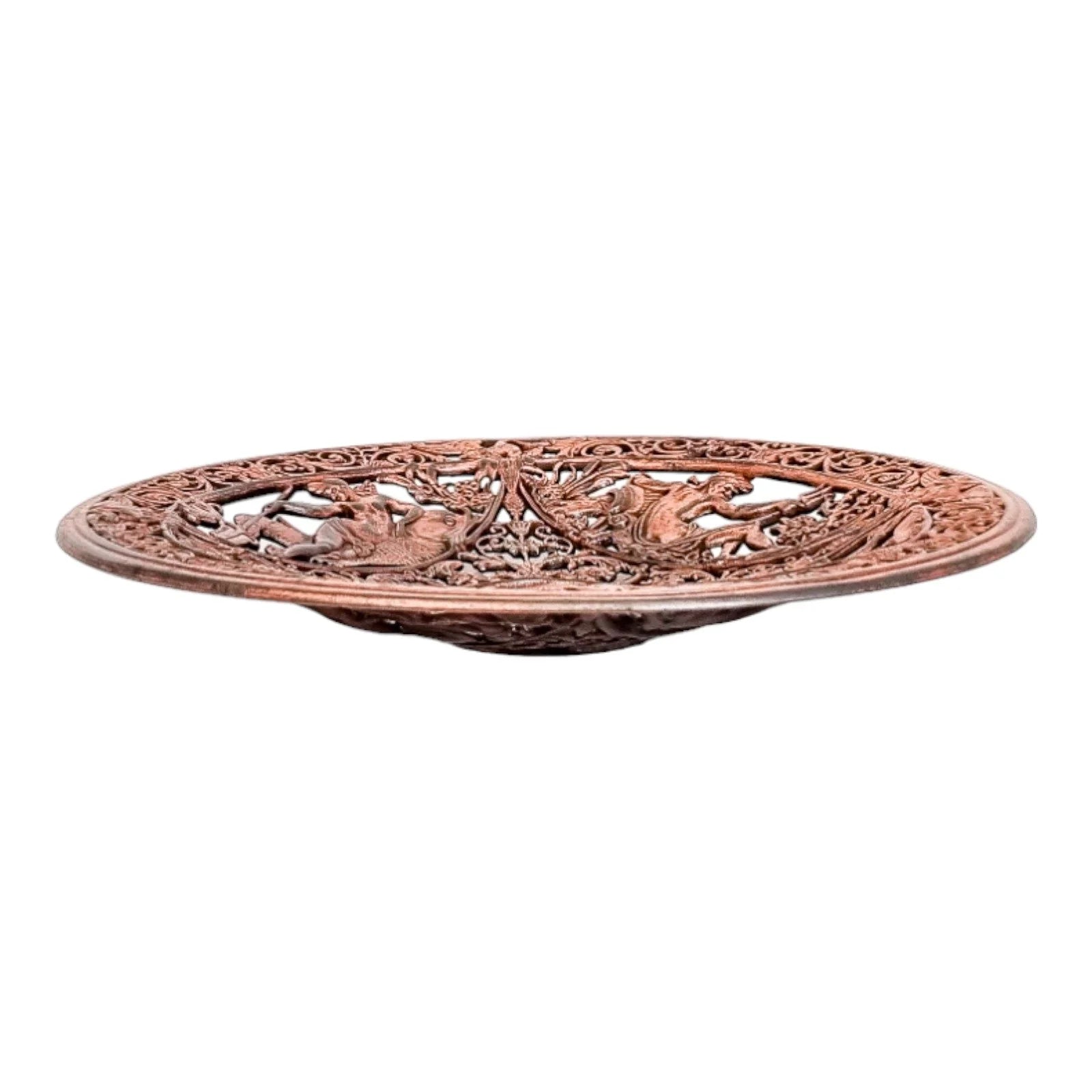 Victorian Coalbrookdale iron copper pierced fruit dish with Greek sea gods