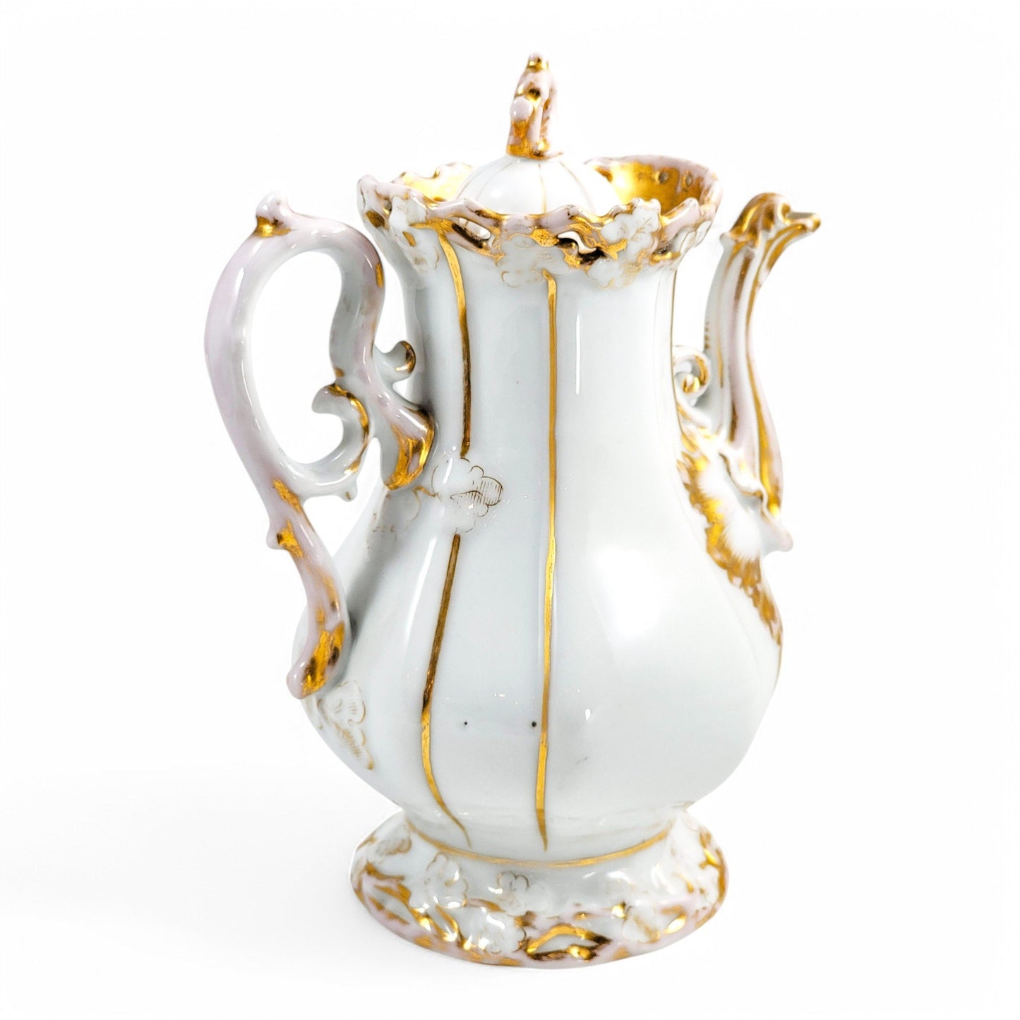 Rare Carl Tielsch & Co hard-paste porcelain coffee pot, Rococo Revival floral decoration with gilding, circa 1850s