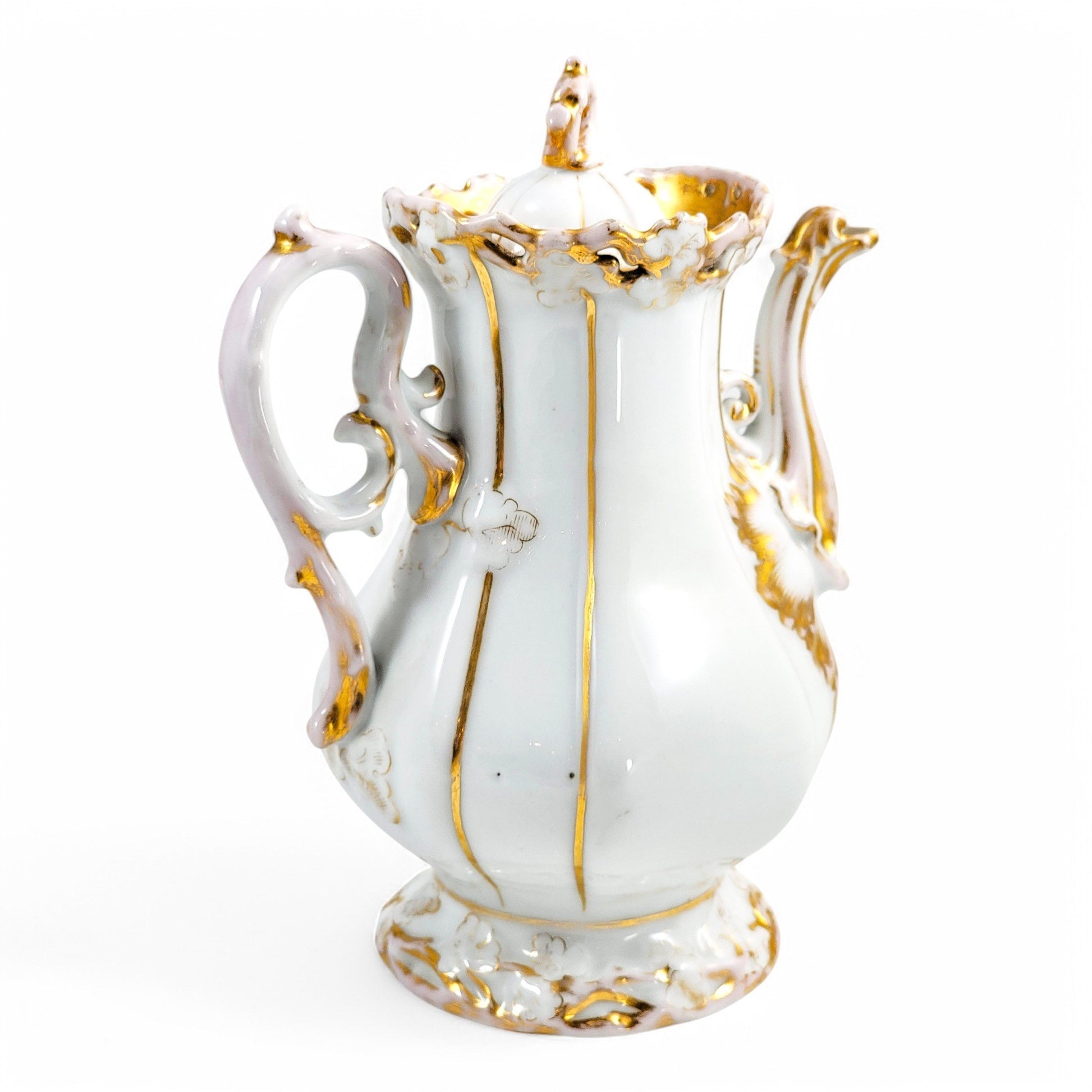 Rare Carl Tielsch & Co hard-paste porcelain coffee pot, Rococo Revival floral decoration with gilding, circa 1850s