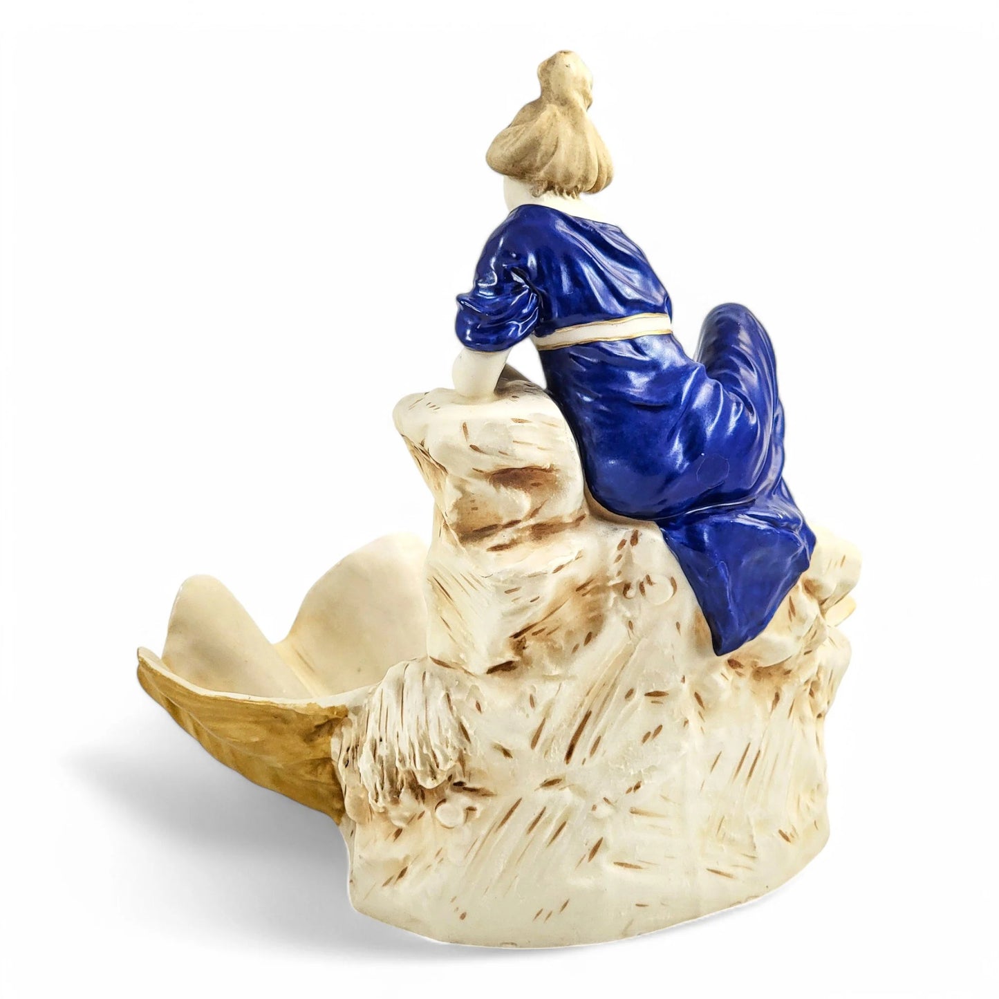 Royal Dux Bohemia Art Nouveau porcelain centrepiece with water bearer and giant clam shell, Czechoslovakia, circa 1920s