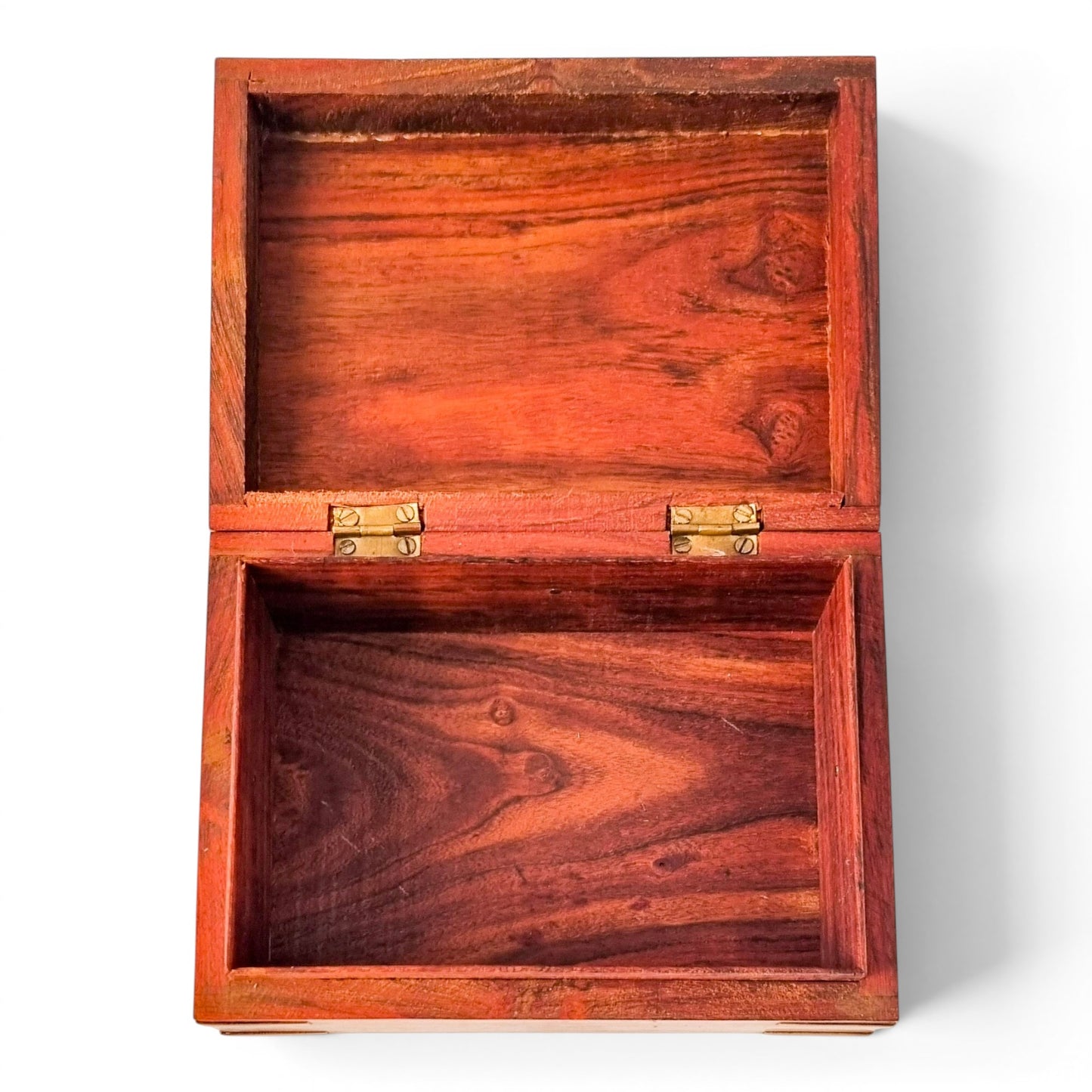Vintage Indian rosewood campaign style box, brass-bound