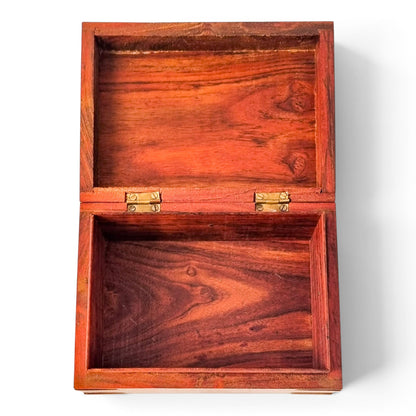 Vintage Indian rosewood campaign style box, brass-bound