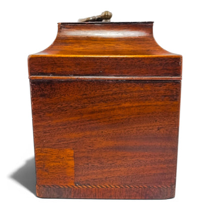 George III mahogany tea caddy, satinwood marquetry