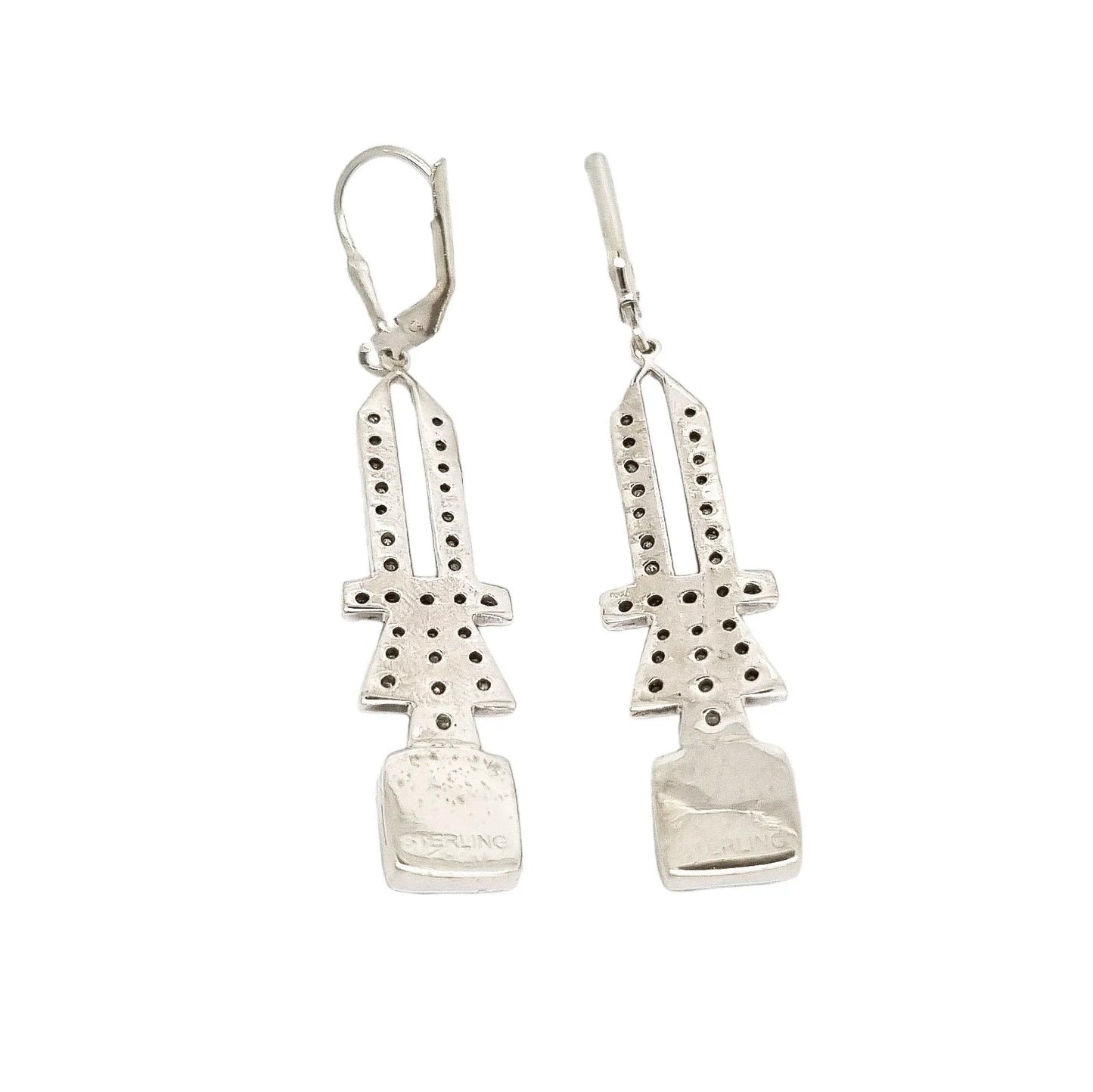 Art Deco sterling silver jade openwork dangle drop earrings