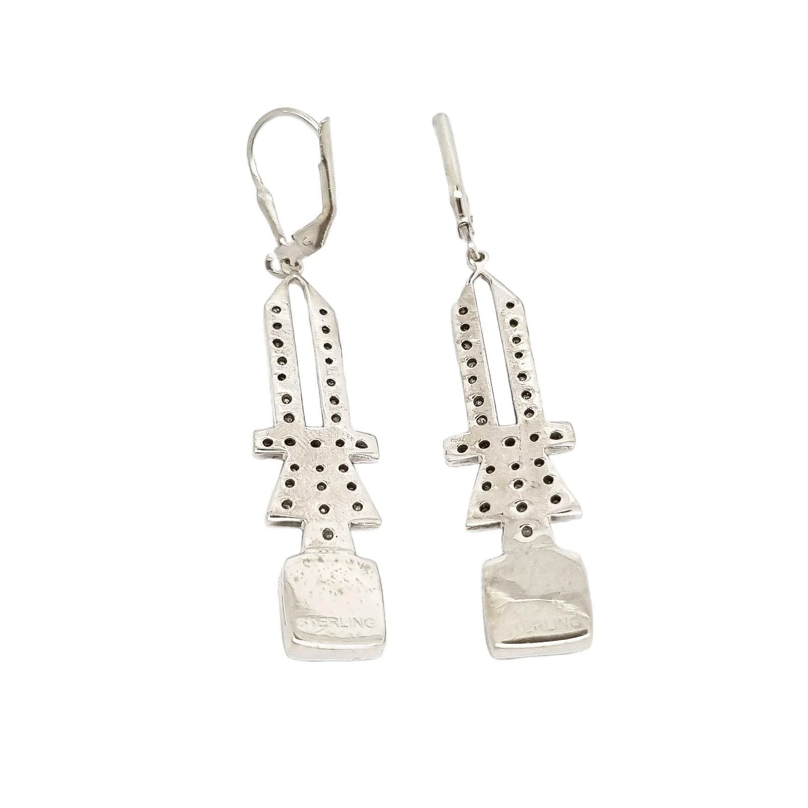 Art Deco sterling silver jade openwork dangle drop earrings