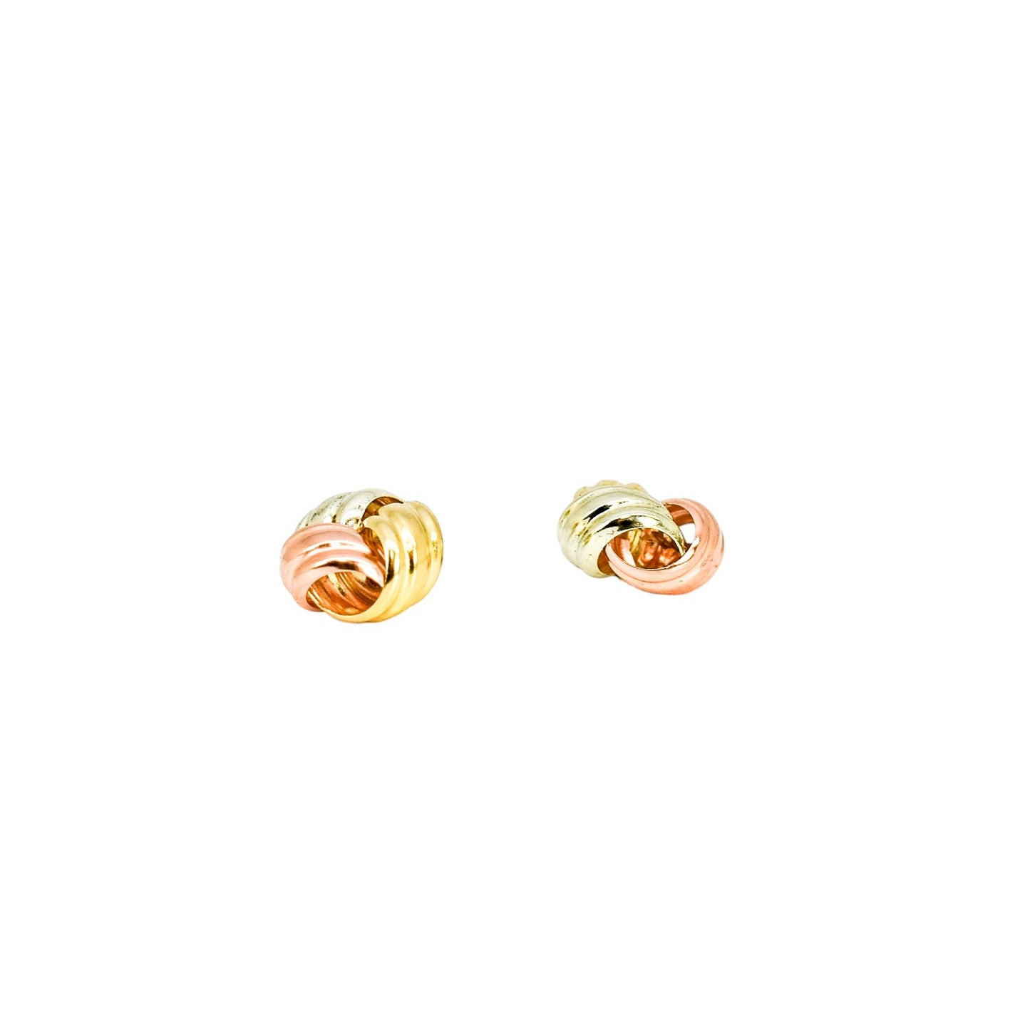 Vintage tri-colour stud earrings in yellow, white and rose gold