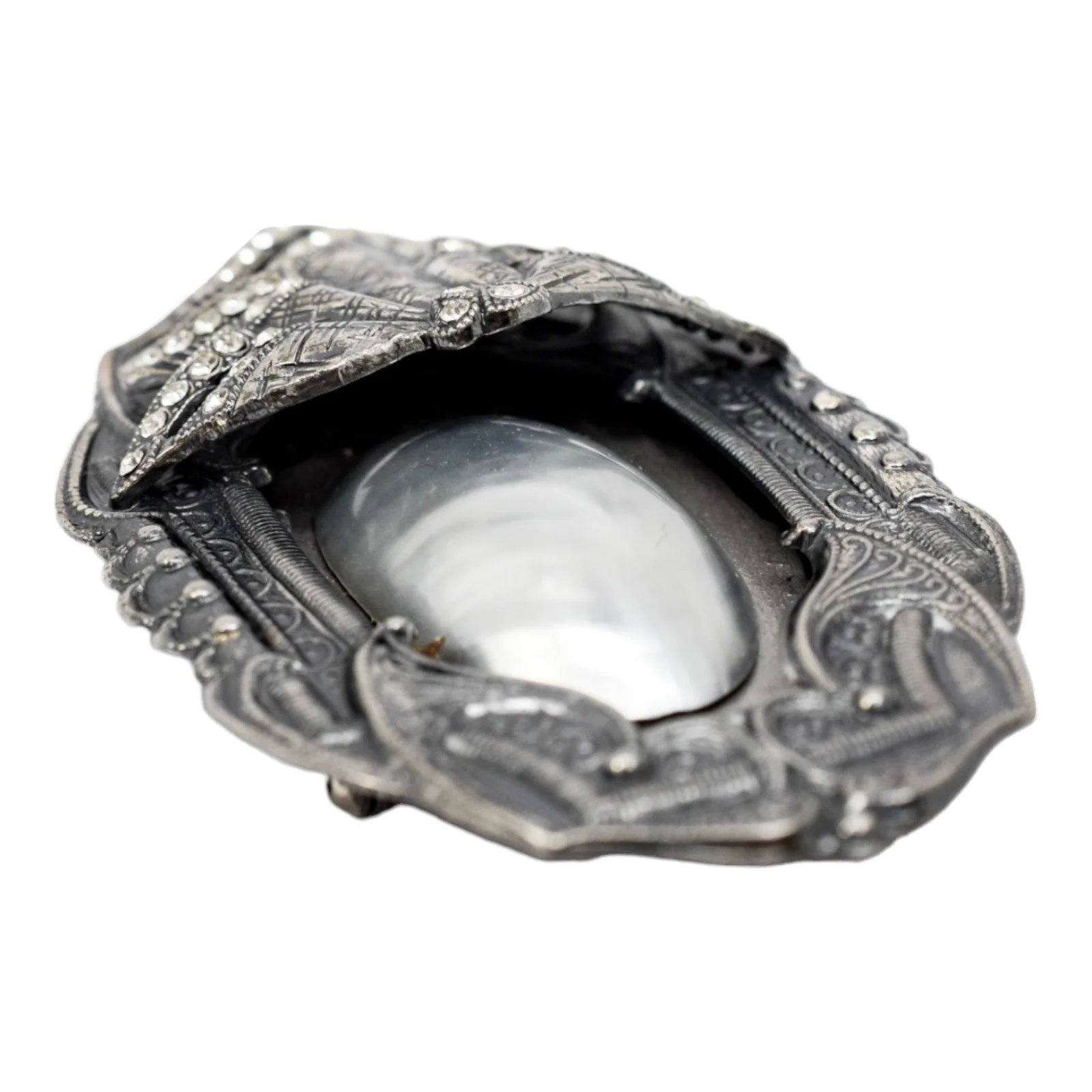 1980's Ermani Bulatti silvered mother-of-pearl large statement beetle brooch